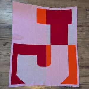 Minibar by BaubleBar Pink Red Orange Geometric Knit Inital J Kids Baby Blanket